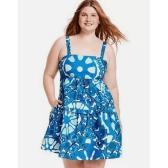 NWT Rhode Blue Plus Size 2X Floral Sun Dress Straps Ruffled Short Mini Skirt Fun - Picture 1 of 11